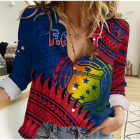 F.A.S.T Samoa Women Casual Shirt Samoan Coat Of Arms Polynesian Pattern LT14 Female Blue - Polynesian Pride