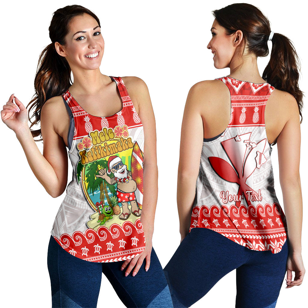 Custom Personalised Hawaii Christmas Women Racerback Tank Kanaka Polynesian Santa Claus Mele Kalikimaka LT14 4XL Red - Polynesian Pride