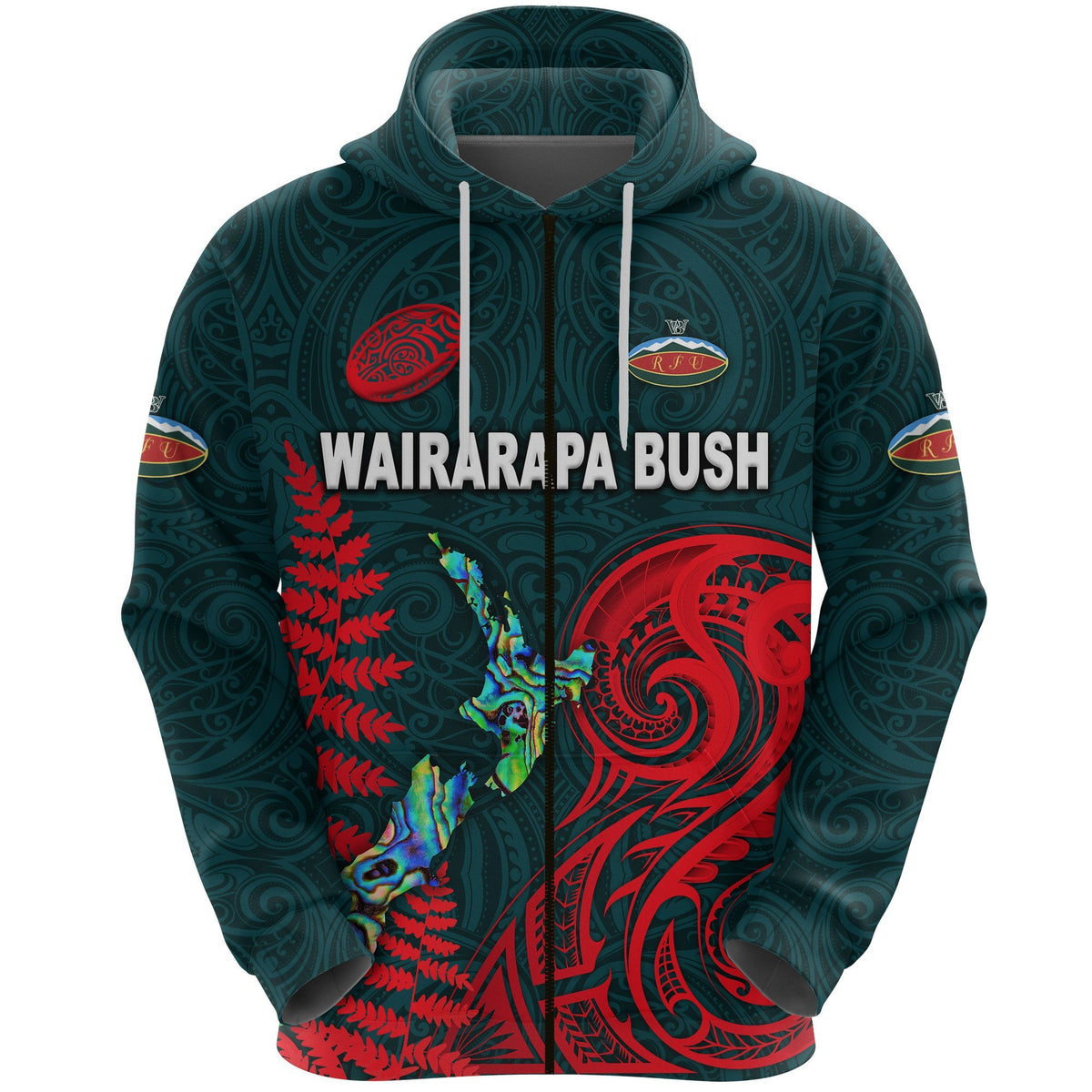Maori Wairarapa Bush Rugby Zip Hoodie New Zealand Silver Fern - Polynesian Pride