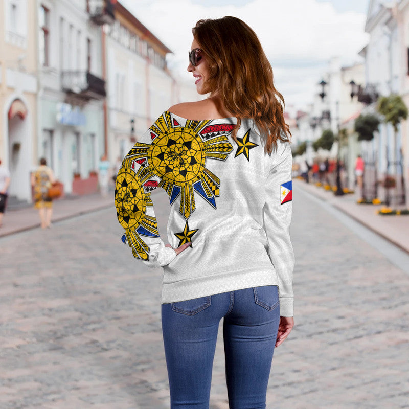 Filipino Off Shoulder Sweater Tribal White Style LT6 - Polynesian Pride