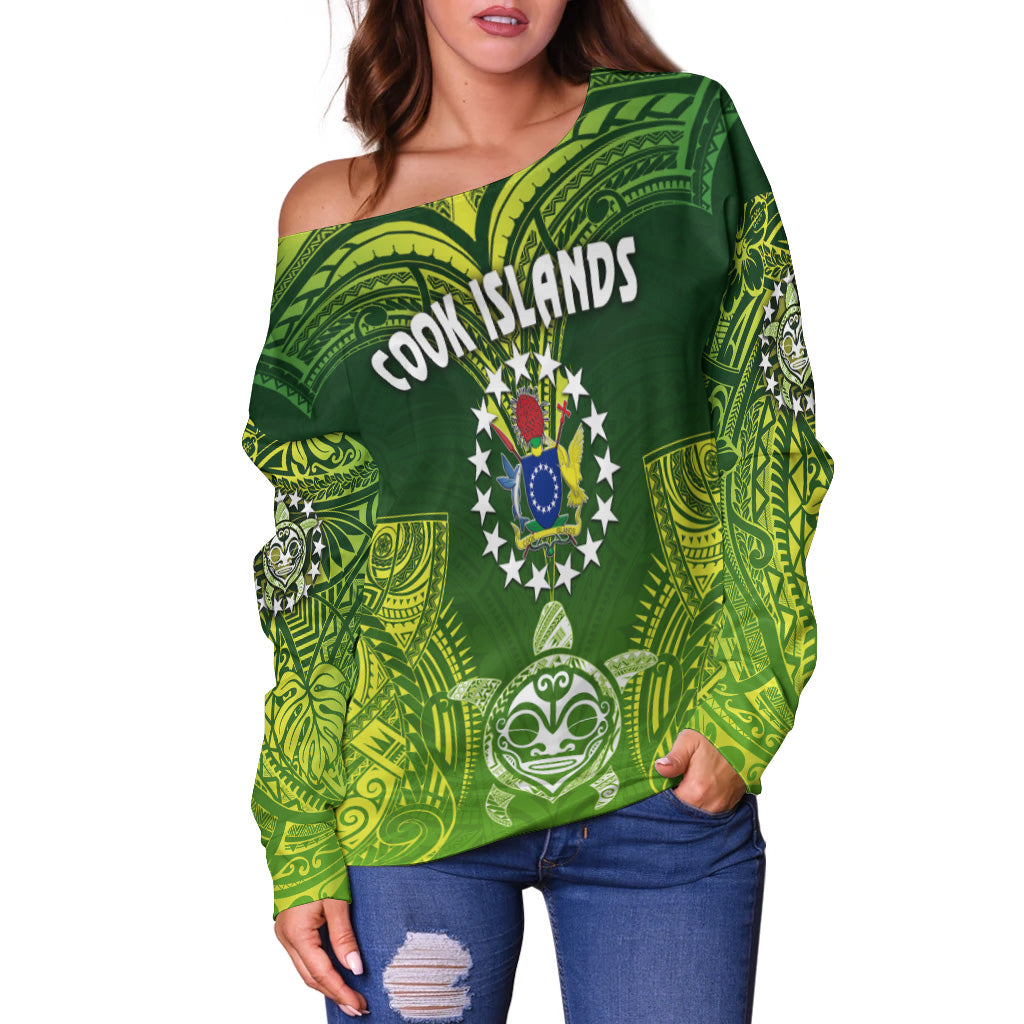 Cook Islands Women Off Shoulder Sweater Happy Independence Anniversary LT8 - Polynesian Pride