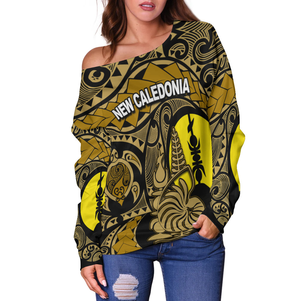New Caledonia Women's Off Shoulder Sweatshirt Gold Color LT6 - Polynesian Pride