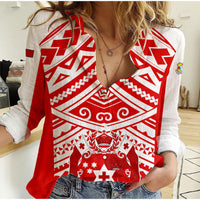 Tonga Rugby Sevens Women Casual Shirt Coat of Arms Tribal Polynesian Pattern LT9 Female Red - Polynesian Pride