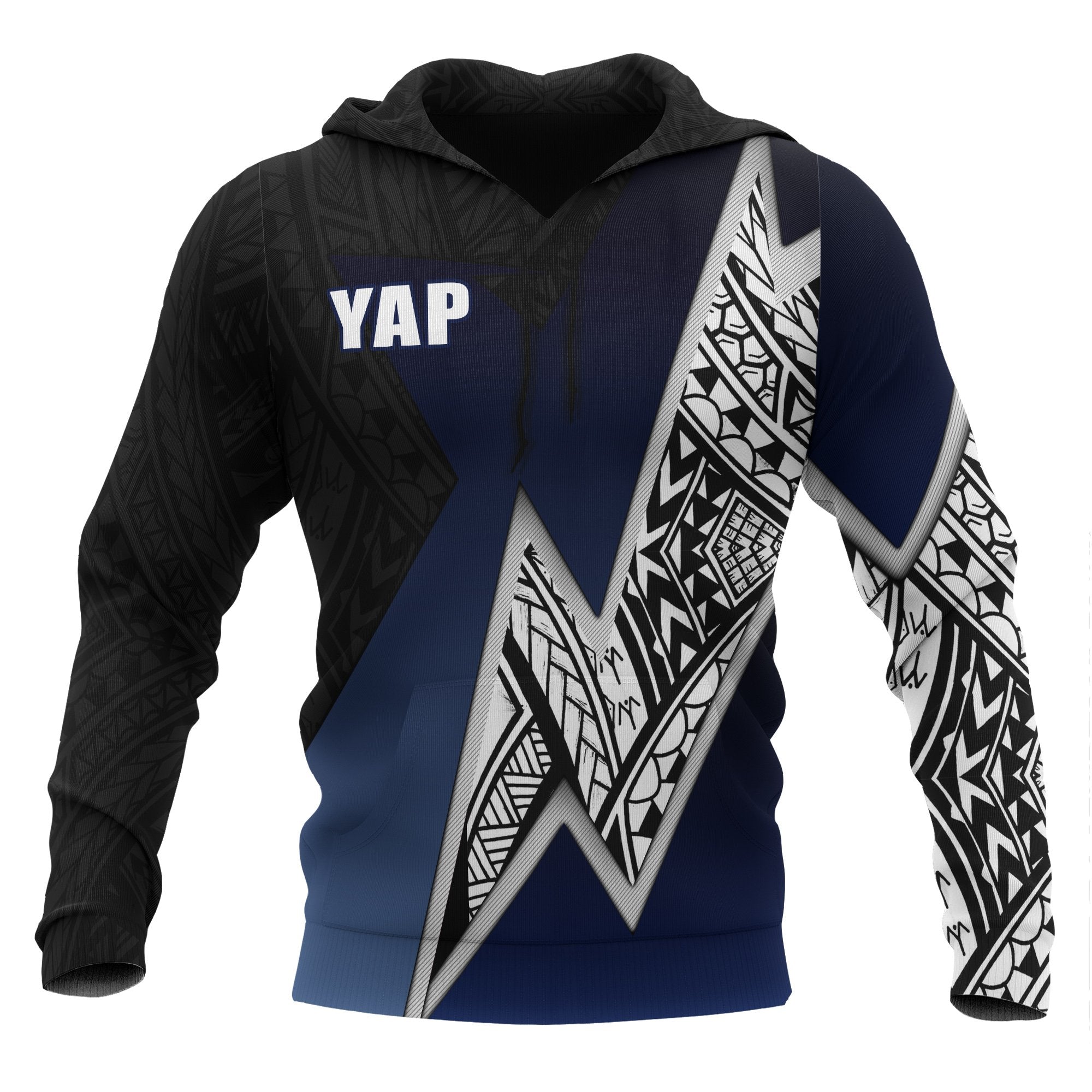 Yap Micronesian Hoodie White Lighting Piece Unisex BLACK - Polynesian Pride