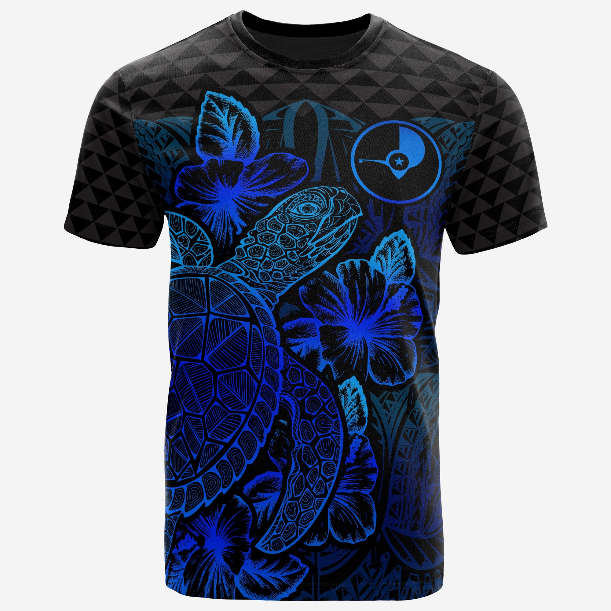 Yap T Shirt Yap Flag Turtle Hibiscus Blue Unisex Blue - Polynesian Pride