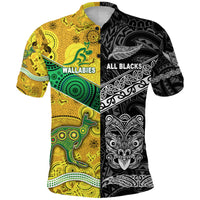 Custom New Zealand Australia Rugby Polo Shirt Maori All Black and Aboriginal Wallabies Together LT8 Kid - Polynesian Pride