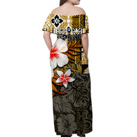Hammerhead shark Off Shoulder Long Dress Hawaii Style Gold LT6 - Polynesian Pride