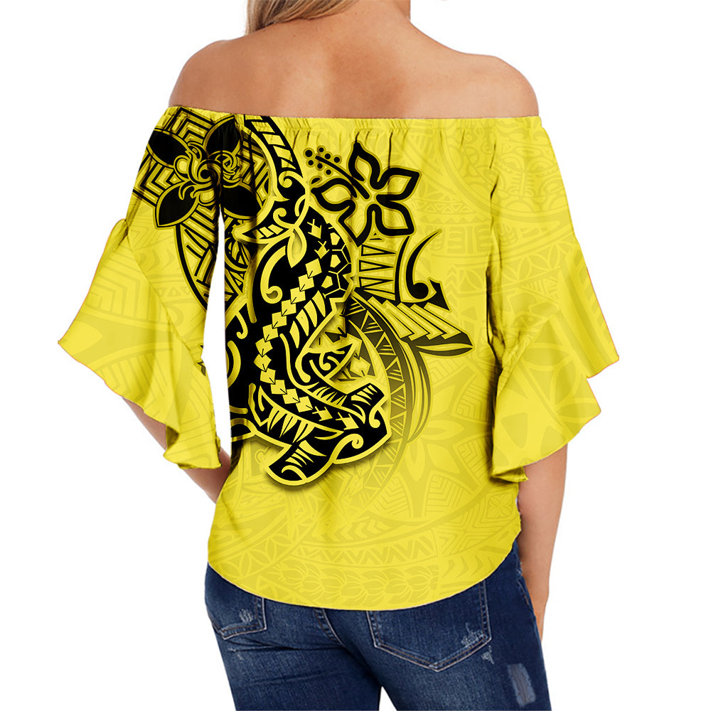 Hawaii Shark Off Shoulder Waist Wrap Top Polynesian Yellow Style LT6 - Polynesian Pride
