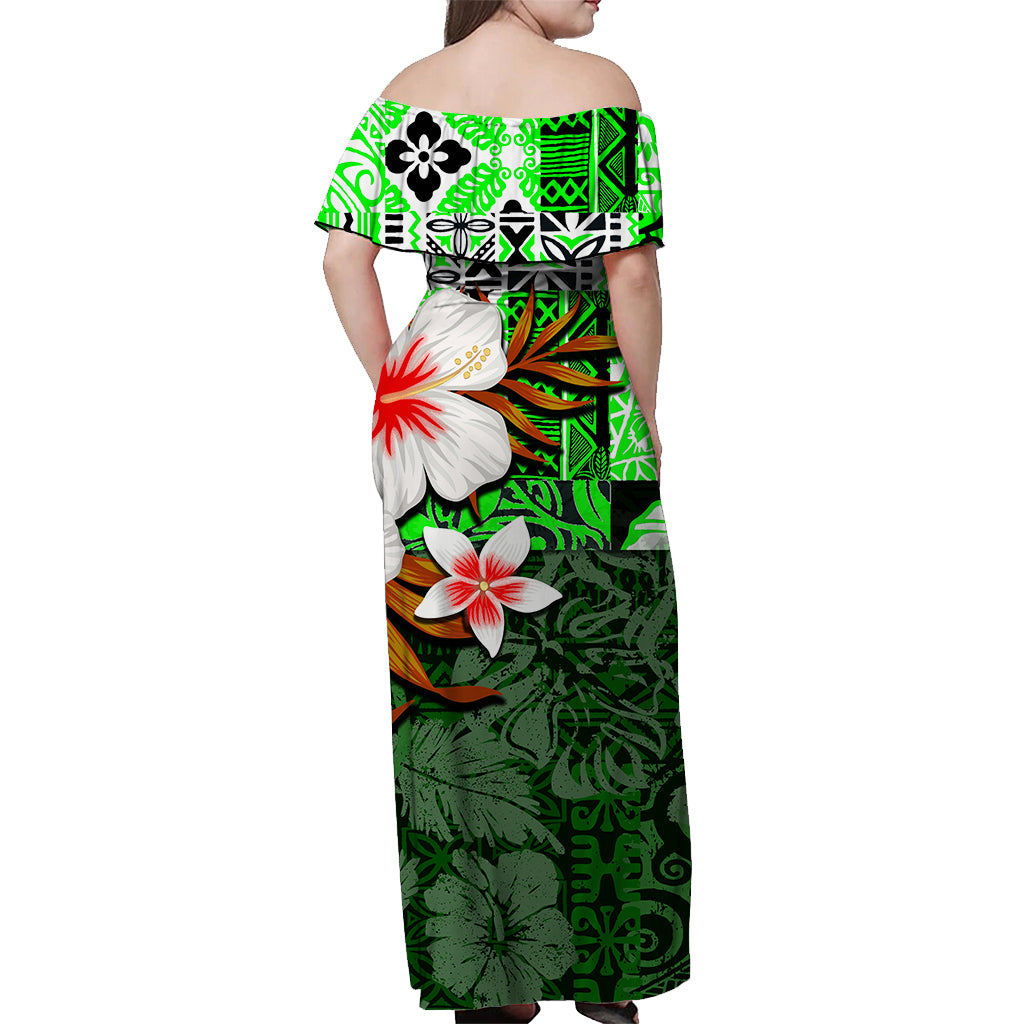 Hammerhead shark Off Shoulder Long Dress Hawaii Style Green LT6 - Polynesian Pride