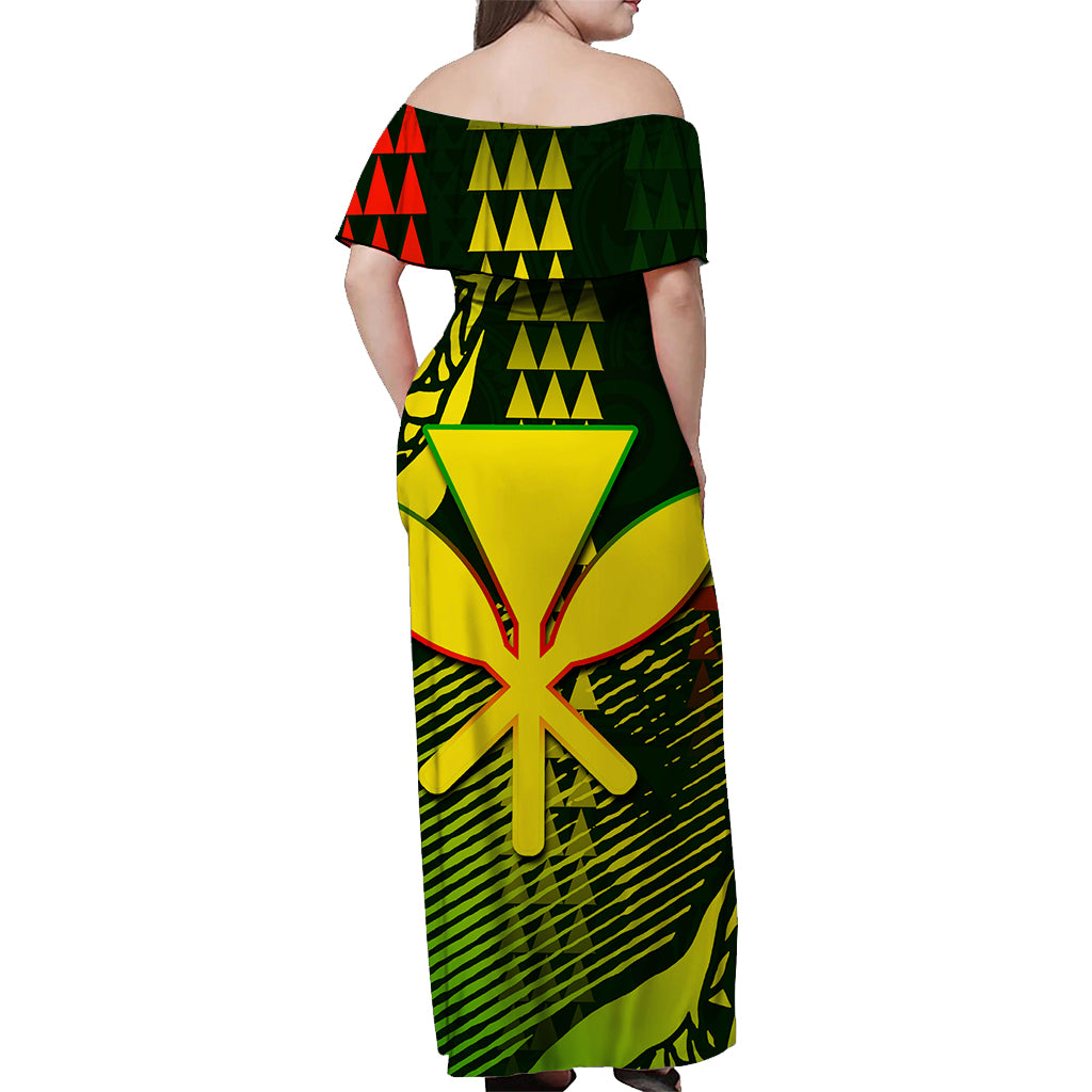 Hawaii Kanaka Map Off Shoulder Long Dress Hawaii Color Style LT6 - Polynesian Pride