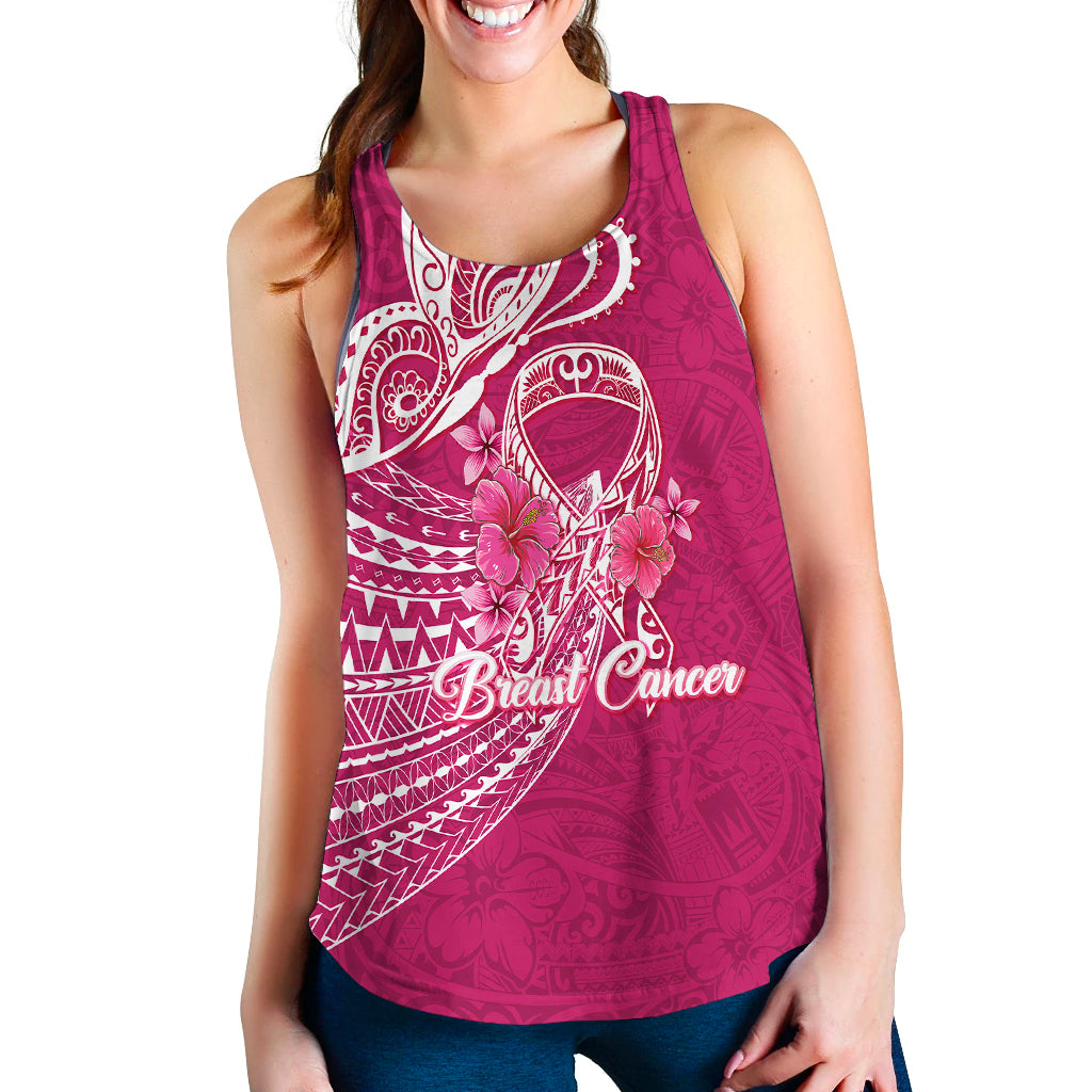 (Custom Personalised) Breast Cancer Pink Ribbon Butterfly Polynesian Pink Version Women Tank Top - LT12 - Polynesian Pride