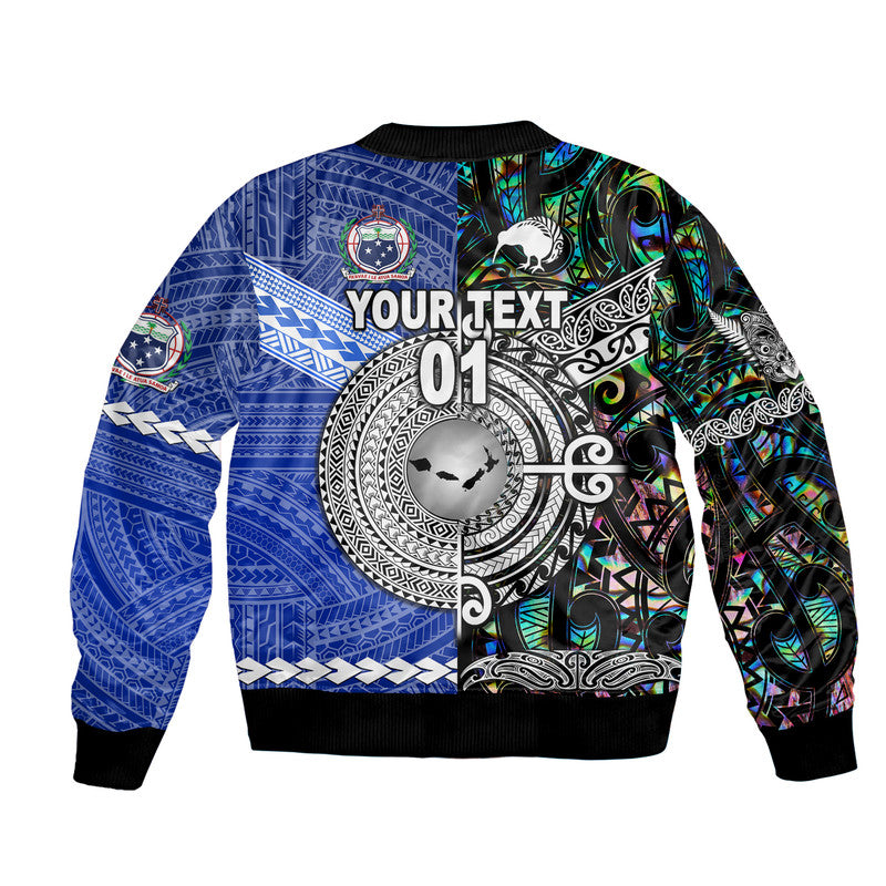 (Custom Personalised) Samoa And New Zealand Bomber Jacket Together - Paua Shell LT8 - Polynesian Pride