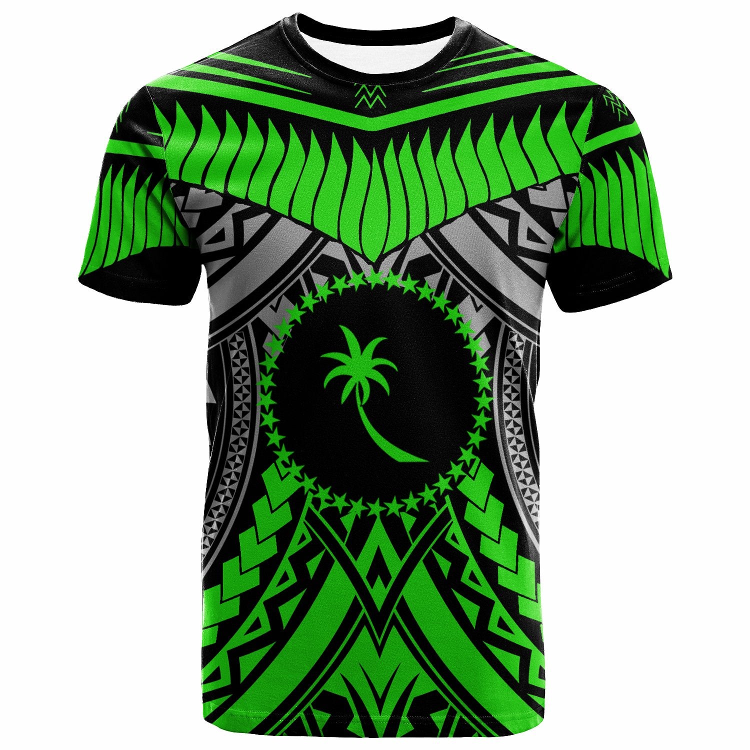 Chuuk T Shirt Tooth Shaped Necklace Texture Green Neon Unisex Green - Polynesian Pride
