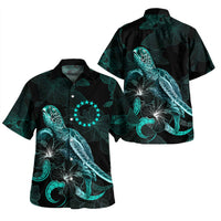 Cook Islands Matching Dress and Hawaiian Shirt Polynesian Turtle with Blooming Hibiscus Turquoise - Polynesian Pride