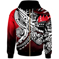 Cook Islands Zip Hoodie Tribal Jungle Pattern Red Color Unisex Red - Polynesian Pride