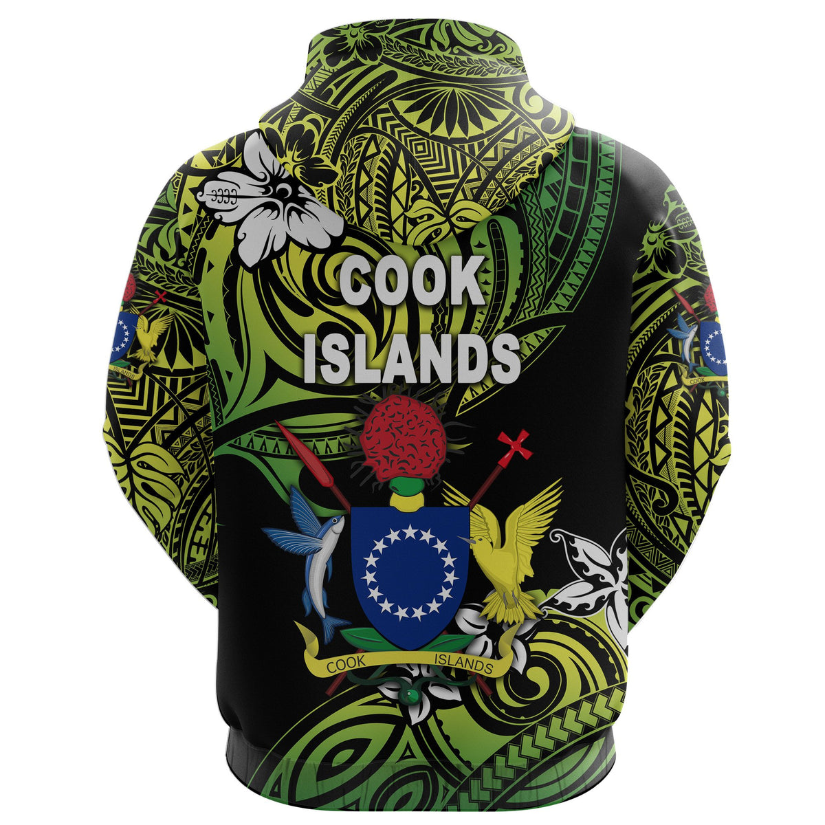 Cook Islands Rugby Hoodie Unique Vibes Coat of Arms Green - Polynesian Pride