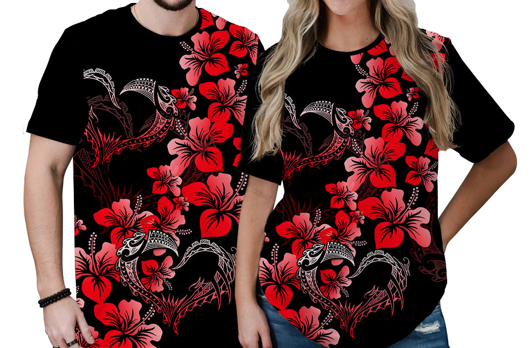 Polynesian Valentine T Shirt Hibiscus Flowers Red Style LT6 No Men - Polynesian Pride