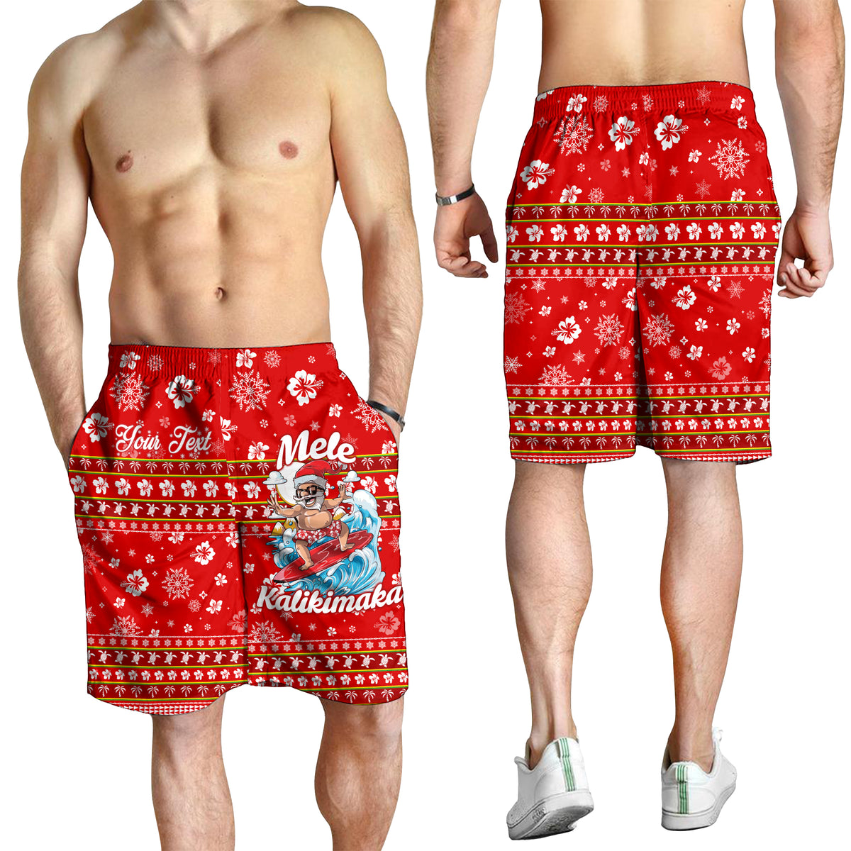 (Custom Personalised) Hawaii Christmas Santas Surf Mele Kalikimaka Men Short - LT2 RED - Polynesian Pride