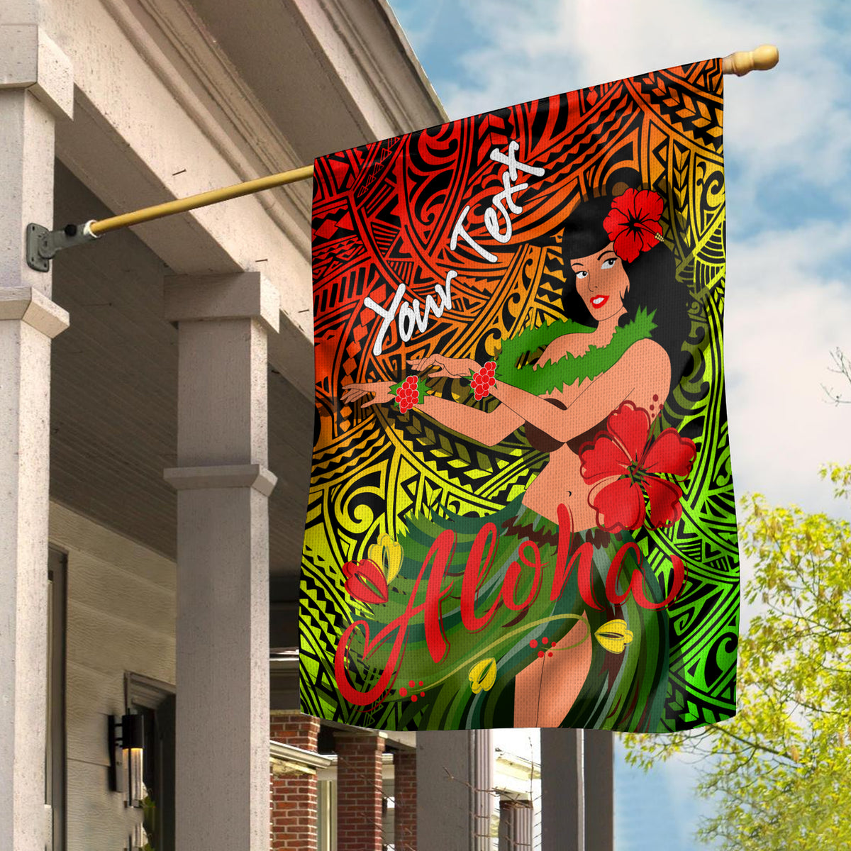 (Custom Personalised) Hawaii Hula Girl Reggae Flag - LT2 - Polynesian Pride