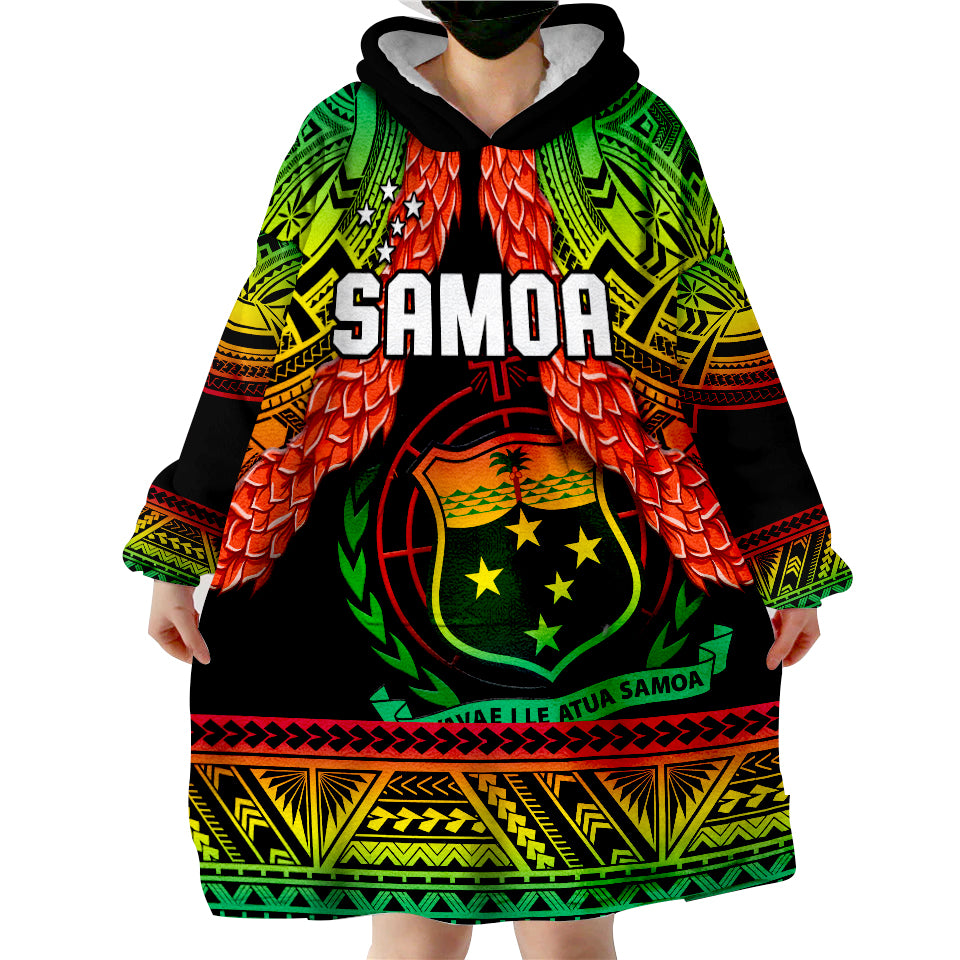 (Custom Text And Number) Samoa Rugby Teuila Torch Ginger Gradient Style Wearable Blanket Hoodie LT14 - Polynesian Pride