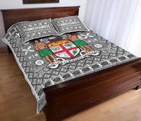 (Custom Personalised) Fiji Quilt Bed Set Pattern - Fijian Tapa Pattern Grey LT13 - Polynesian Pride