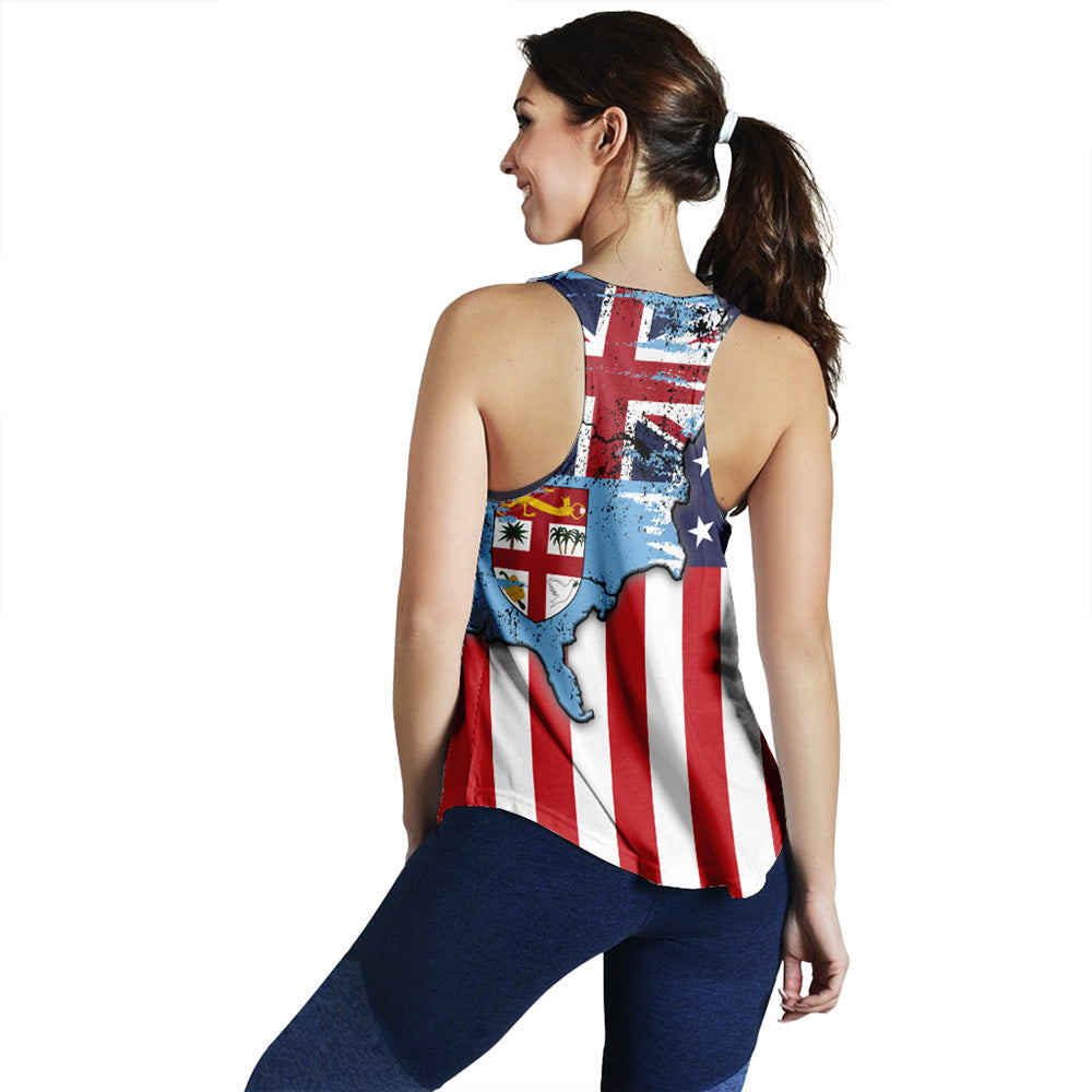 Fiji With America Flag Racerback Tank LT10 - Polynesian Pride