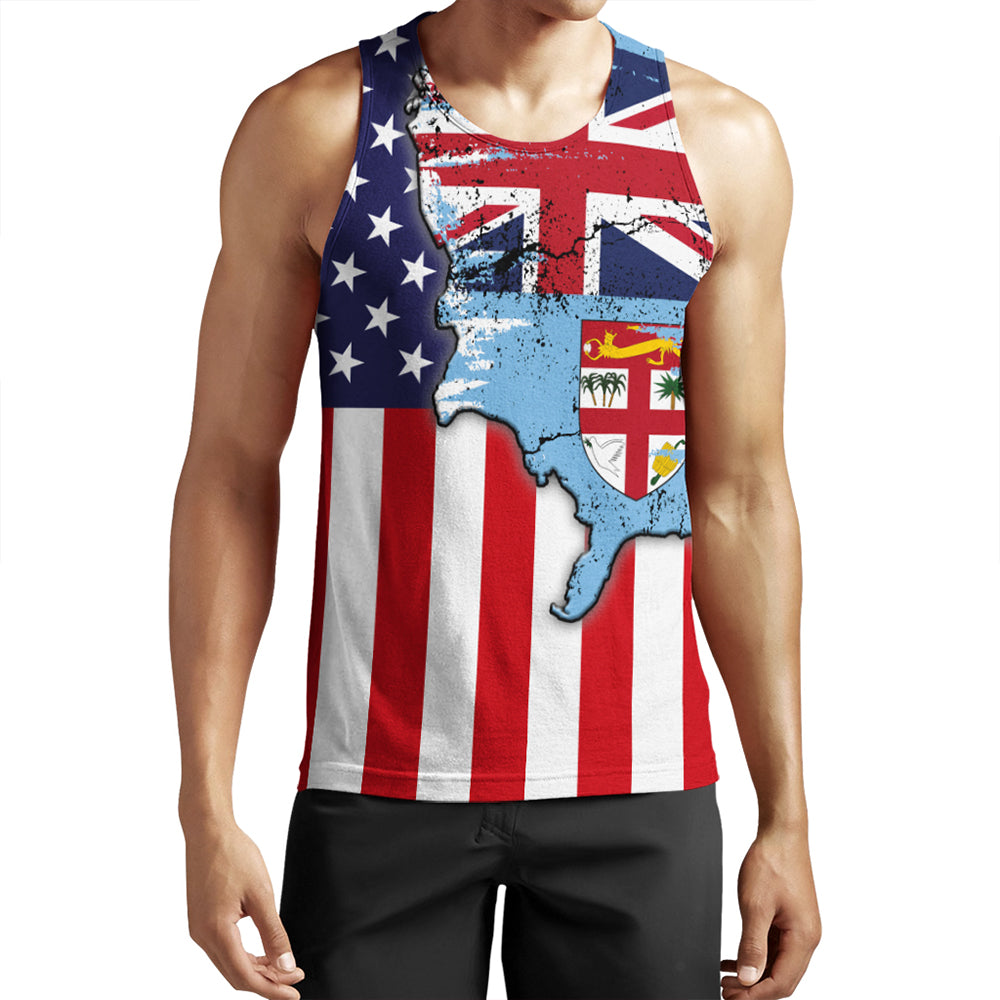 Fiji With America Flag Tank Top LT10 Blue - Polynesian Pride