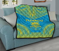 Tuvalu Premium Quilt - Tuvalu Coat Of Arms Polynesian Chief Blue Version - Polynesian Pride