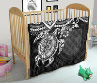 Fiji Polynesian Premium Quilt - Fiji Flag & White Turtle Hibiscus - Polynesian Pride