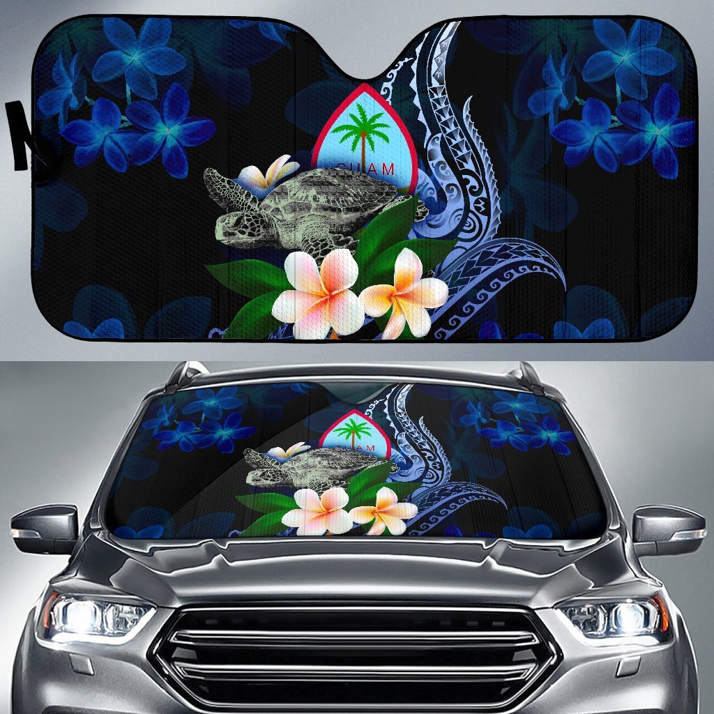 Polynesian Guam Sun Shades - Turtle With Plumeria Flowers Auto Sun Shade Universal Fit Blue - Polynesian Pride