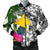 Papua New Guinea Men's Bomber Jacket White - Turtle Plumeria Banana Leaf White - Polynesian Pride