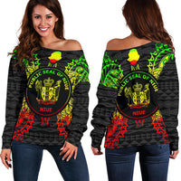 Niue Polynesian Shoulder Sweater Map Reggae Art - Polynesian Pride