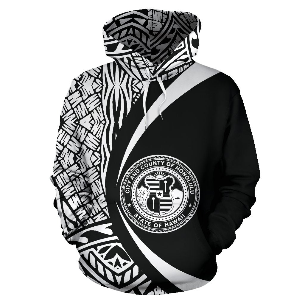 Honolulu Hawaii Polynesian Hoodie Circle Style White - Polynesian Pride