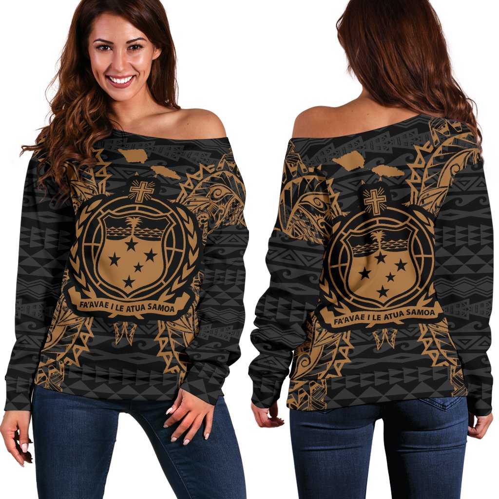 Samoa Polynesian Shoulder Sweater Map Gold Gold - Polynesian Pride