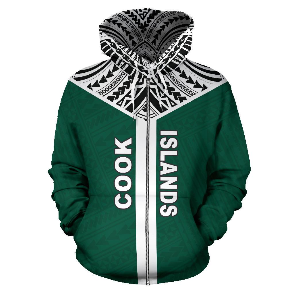 Cook Islands Zip Hoodie Cook Islands Flag Tiki Wooden Statue A6 - Polynesian Pride