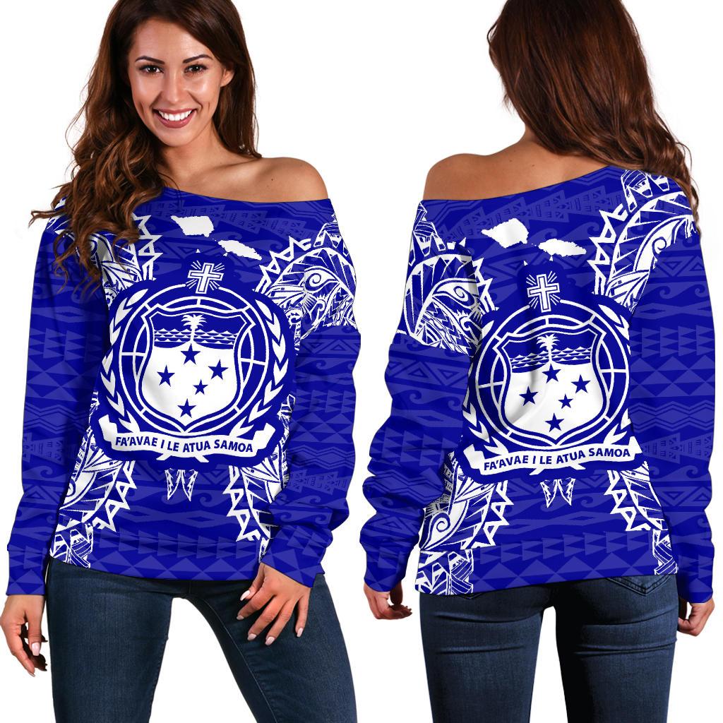 Samoa Polynesian Shoulder Sweater Map Blue Blue - Polynesian Pride