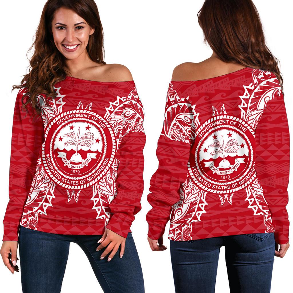 Federated States Of Micronesia Polynesian Shoulder Sweater Map Red White Red - Polynesian Pride