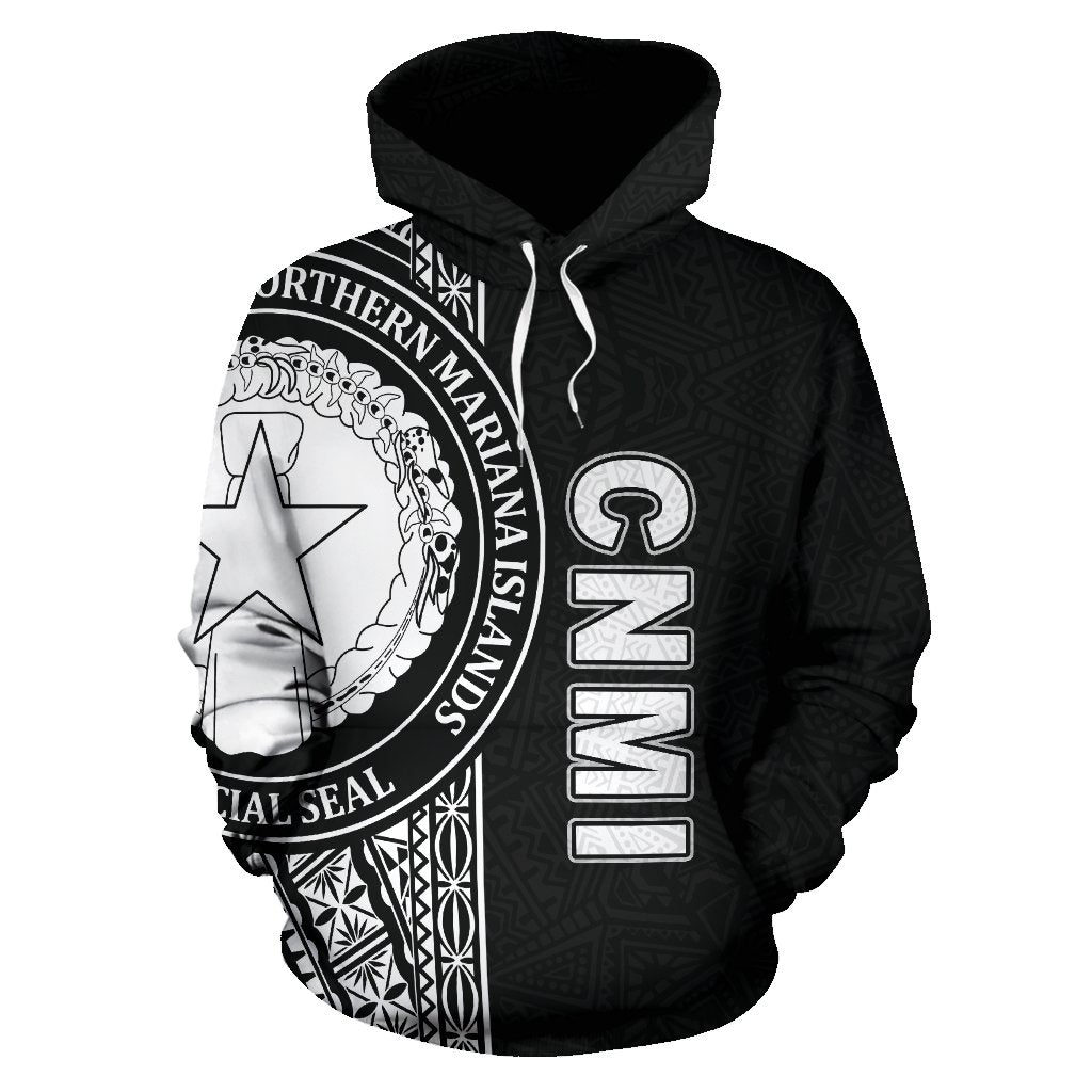 Northern Mariana Islands Polynesian All Over Hoodie Black Line - Polynesian Pride