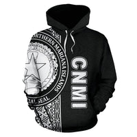 Northern Mariana Islands Polynesian All Over Hoodie Black Line - Polynesian Pride
