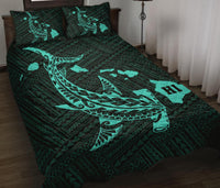 Hawaiian Map Hamerhead Shark Polynesian Quilt Bedding Set Turquoise - Polynesian Pride