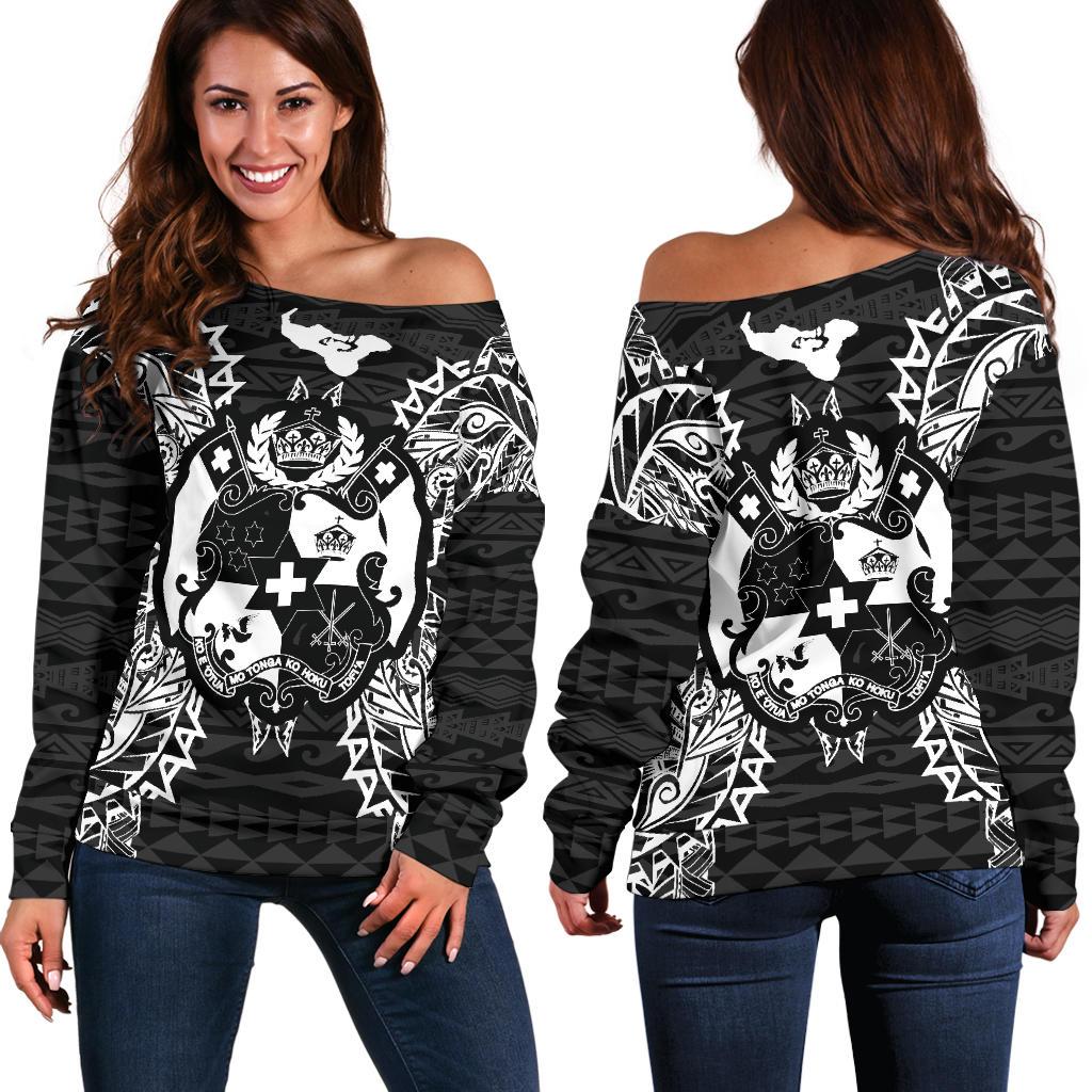 Tonga Polynesian Shoulder Sweater Map Black Black - Polynesian Pride