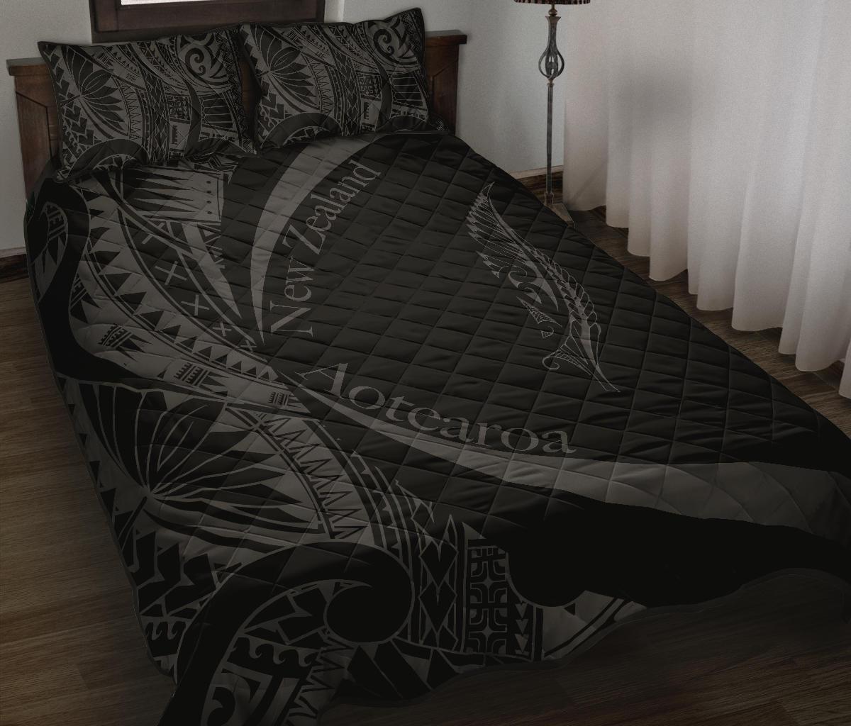 New Zealand Silver Fern Quilt Bed Set Maori Tattoo Circle Style - Polynesian Pride