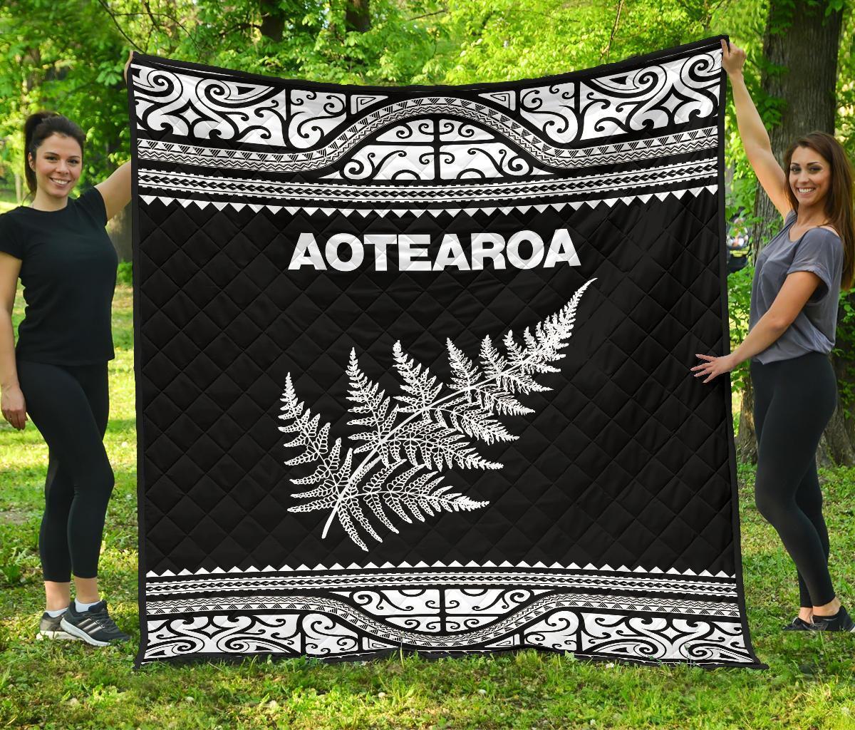 Aotearoa New Zealand Maori Premium Quilt Silver Fern - White White - Polynesian Pride