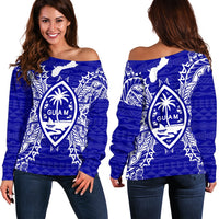 Guam Polynesian Shoulder Sweater Map Blue Blue - Polynesian Pride