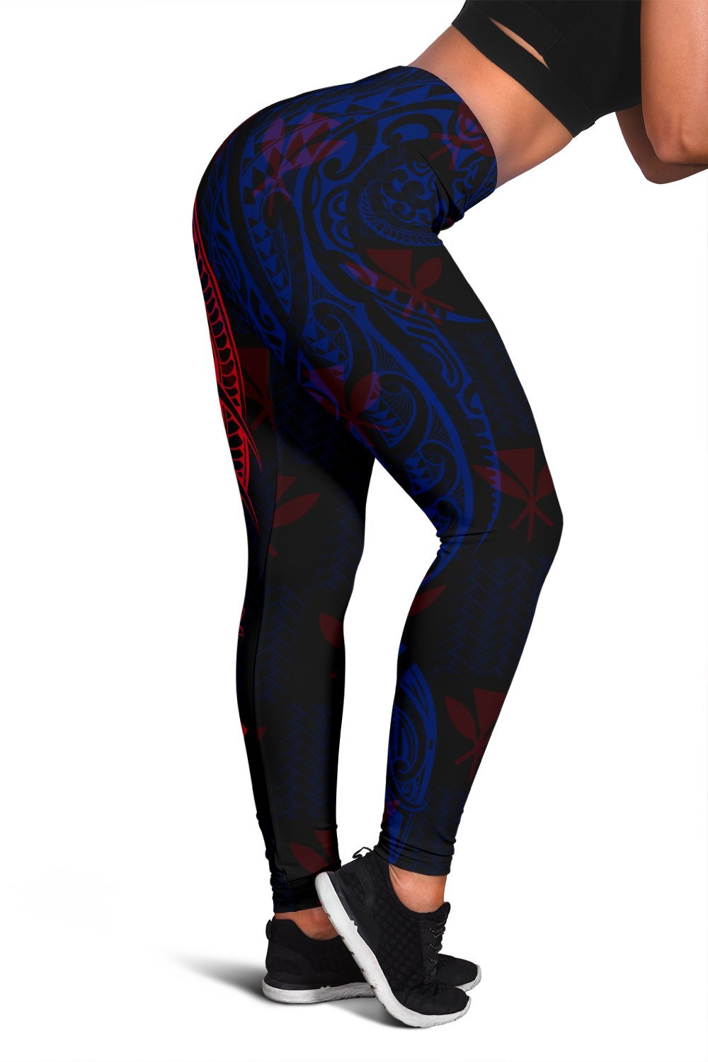 Hawaiian Kanaka Women's Leggings Flag Nation Black Demodern AH Black - Polynesian Pride