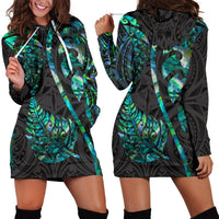 Aotearoa Maori Women Hoodie Dress - Silver Fern Koru Vibes Green - Polynesian Pride