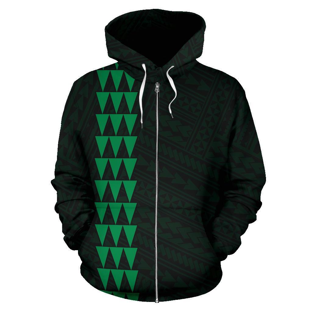 Polynesian Kakau Seal of Hawaii Zip Hoodie Green - Polynesian Pride