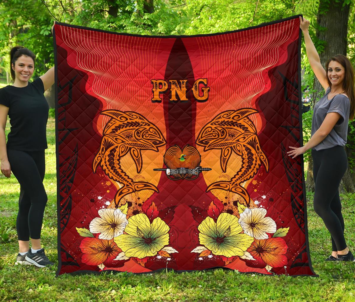 Papua New Guinea Premium Quilt - Tribal Tuna Fish Black - Polynesian Pride