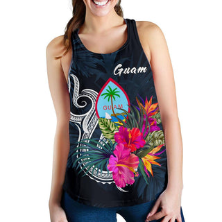 Guam Polynesian Women's Racerback Tank - Tropical Flower - S / Blue