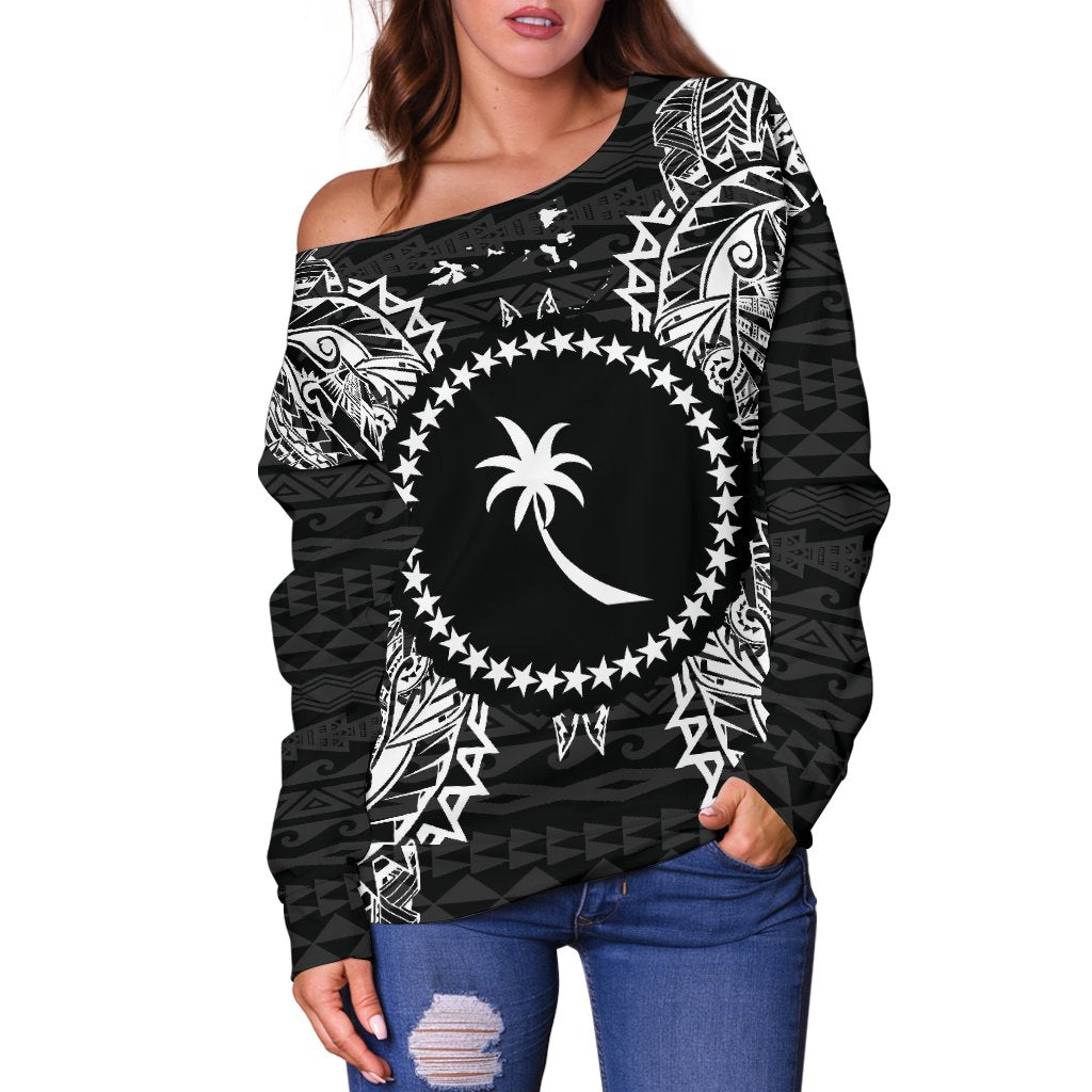 Chuuk Polynesian Shoulder Sweater Map Black - Polynesian Pride